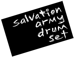 salvation army drum set artist sticker covered by spraypaint